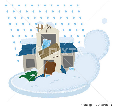 雪崩の被害を受ける住宅のベクターイラスト 72309613