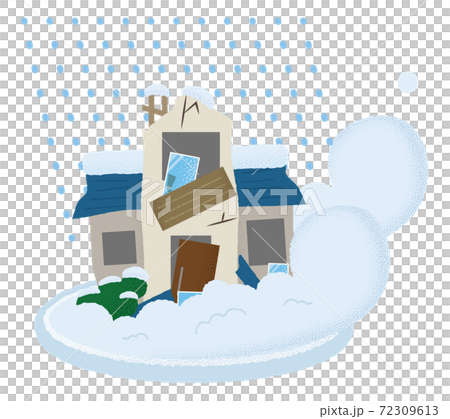 雪崩の被害を受ける住宅のベクターイラスト 72309613