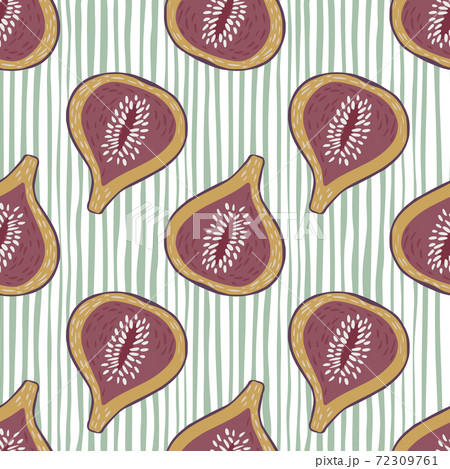 Pale tones fig silhouettes seamless hand drawn food pattern. Striped light background. Pale tones fig silhouettes seamless hand drawn food pattern. Striped light background. 72309761