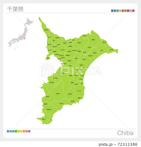 千葉県の地図 Chiba 市町村名 市町村 区分け のイラスト素材 72311386 Pixta