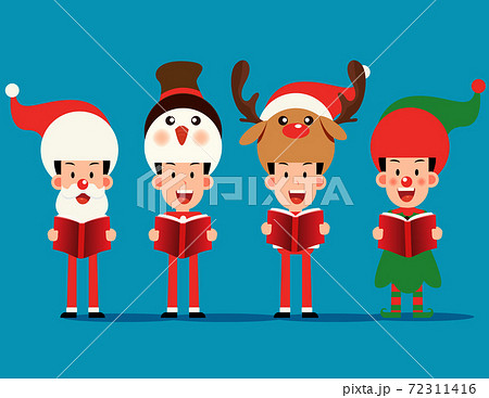 Merry christmas. Character costume with christmas carol and choir 72311416