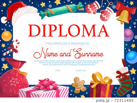 Christmas holiday kids diploma with gifts vector Christmas holiday kids diploma with gifts vector 72311495