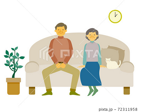 ソファに座るお祖父さんとお祖母さんのイラストのイラスト素材