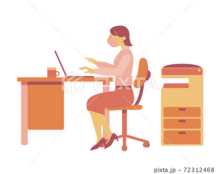 オフィスで仕事をする女性のイラスト(シンプルカラー) オフィスで仕事をする女性のイラスト(シンプルカラー) 72312468