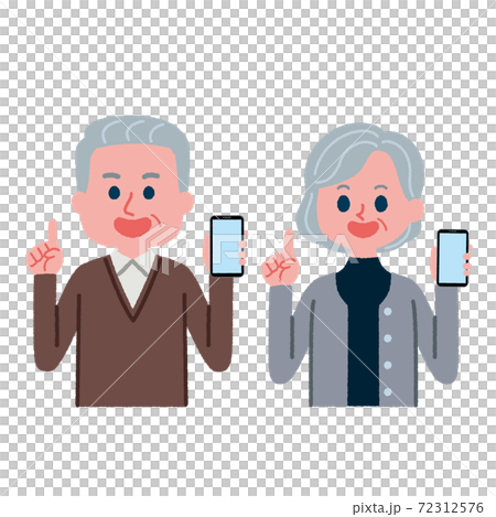 拿著智能手機的高級男人和女人的插圖素材 72312576