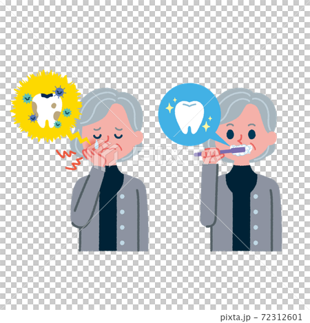 Illustration material of senior woman who has become cavities prevention 72312601