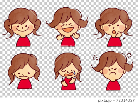 6種類の表情の女の子の水彩風イラストのイラスト素材 6種類の表情の女の子の水彩風イラストのイラスト素材