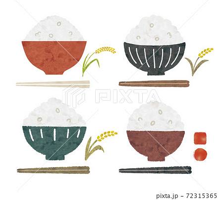 茶碗とご飯とお箸と稲水彩 72315365