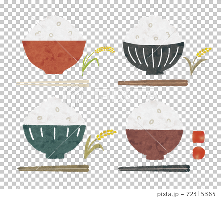 茶碗とご飯とお箸と稲水彩 72315365
