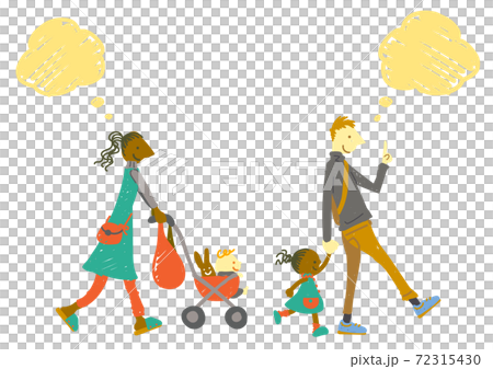 手繪彩色外國家庭插畫素材與氣球 72315430