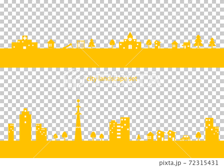 ひとつずつ動かせる街並みのイラスト素材セット シルエット ひとつずつ動かせる街並みのイラスト素材セット シルエット 72315431