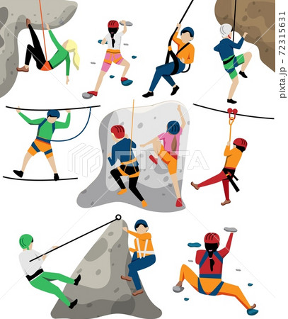 Kid climbing on rock wall and in adventure rope-park 72315631