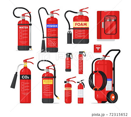 Fire extinguisher firefighter equipment isolated set 72315652
