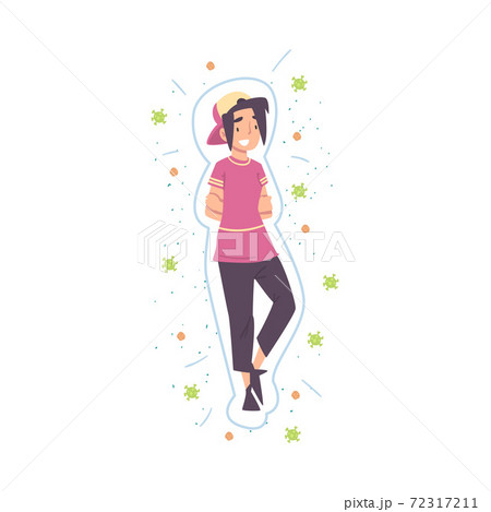 Healthy Teenage Girl Reflecting Bacteria and Viruses, Strong Immune System Concept Cartoon Style Vector Illustration Healthy Teenage Girl Reflecting Bacteria and Viruses, Strong Immune System Concept Cartoon Style Vector Illustration 72317211