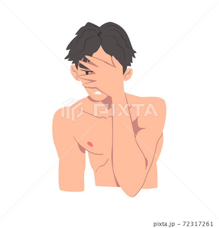 Embarrassed Man Covering his Face with Hand, Regretful Person Character Cartoon Style Vector Illustration Embarrassed Man Covering his Face with Hand, Regretful Person Character Cartoon Style Vector Illustration 72317261