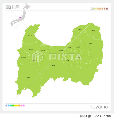 富山県の地図・Toyama・市町村名（市町村・区分け）