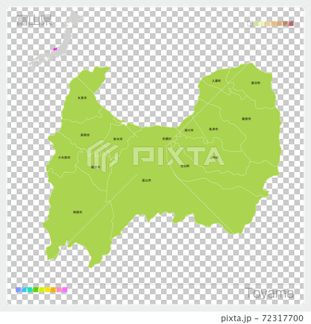 富山県の地図 Toyama 市町村名 市町村 区分け のイラスト素材