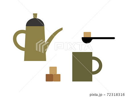 コーヒーカップと砂糖とポットのイラスト コーヒーカップと砂糖とポットのイラスト 72318316