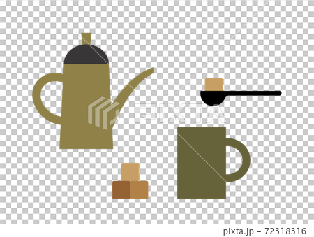 コーヒーカップと砂糖とポットのイラスト コーヒーカップと砂糖とポットのイラスト 72318316