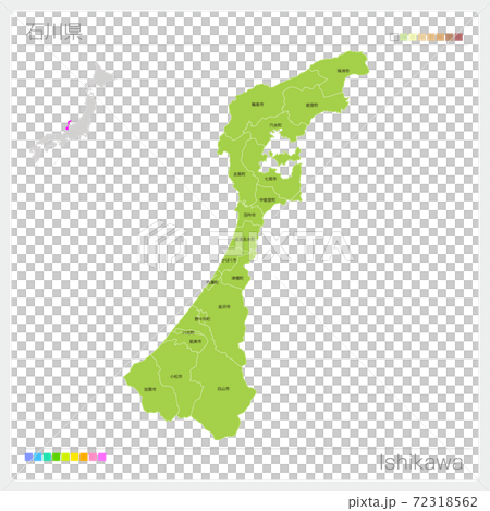 石川県の地図・Ishikawa・市町村名（市町村・区分け） 72318562