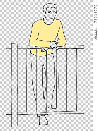 フェンスに寄りかかる男性 線画のイラスト素材
