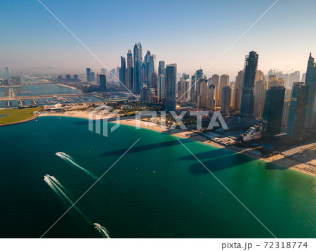 JBR beach and Dubai Marina skyscrapers aerial view 72318774