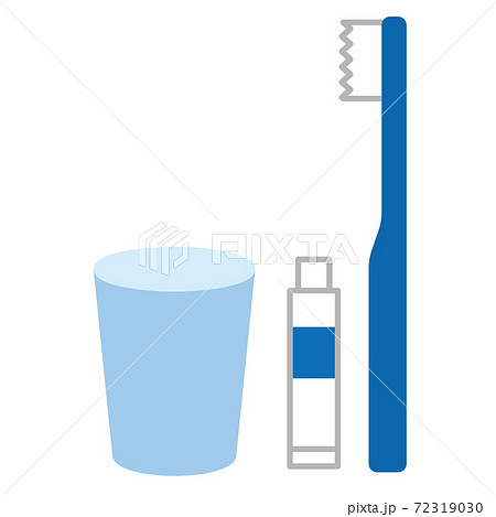 青い歯ブラシとコップのシンプルなカラーアイコンのイラスト素材