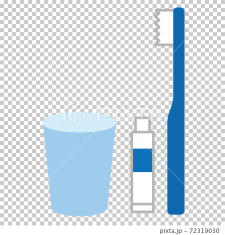 青い歯ブラシとコップのシンプルなカラーアイコンのイラスト素材