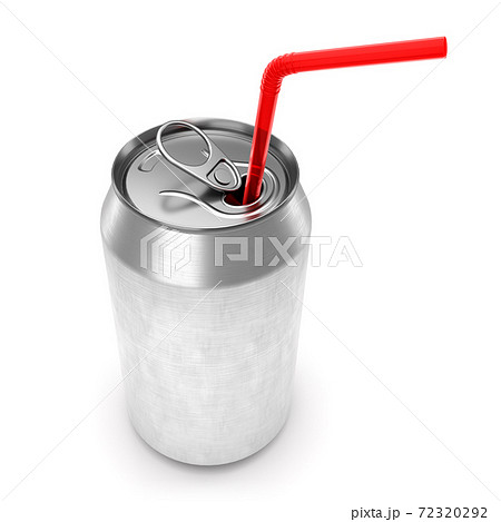 Silver aluminum beer or soda can with red straw isolated on white background Silver aluminum beer or soda can with red straw isolated on white background 72320292