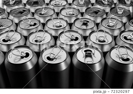 Group of silver recyclable aluminum cans from above closeup full frame Group of silver recyclable aluminum cans from above closeup full frame 72320297