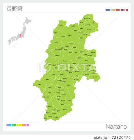 長野県の地図・Nagano・市町村名（市町村・区分け）