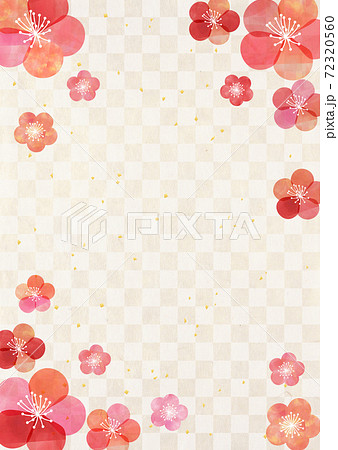 梅水彩 格子和紙 縦背景6のイラスト素材