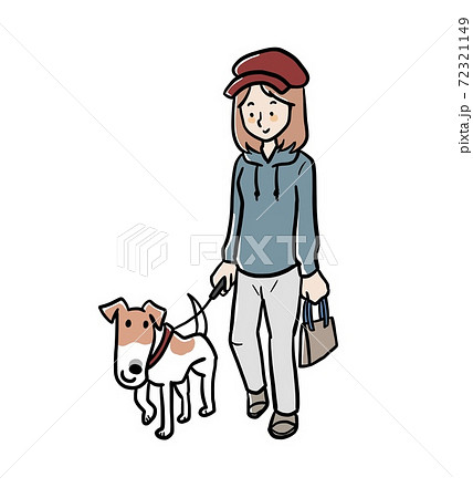 犬の散歩をする女性のイラストのイラスト素材