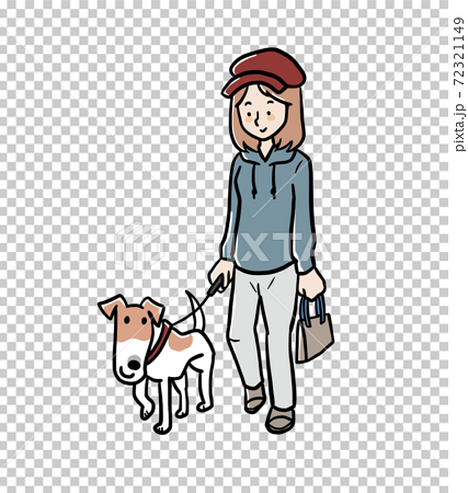 犬の散歩をする女性のイラストのイラスト素材