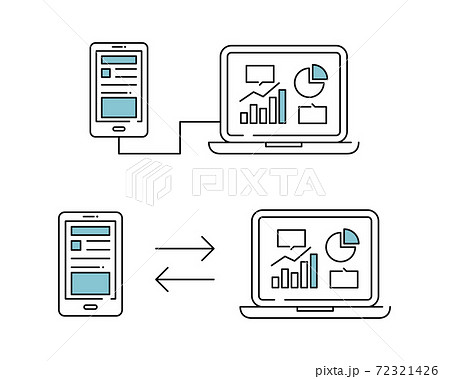 スマホとpcの共有のイラストセット 接続 通信 スマートフォン パソコン データ バックアップのイラスト素材