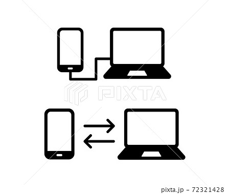 スマホとpcの共有のイラストセット 接続 通信 スマートフォン パソコン データ バックアップのイラスト素材
