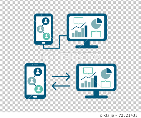 スマホとpcの共有のイラストセット 接続 通信 スマートフォン パソコン データ バックアップのイラスト素材