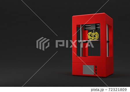 Modern red 3D printer on black background with copy space, 3D rendering 72321809