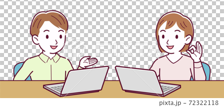 Men and women working on personal computers 72322118
