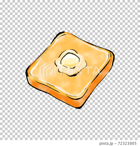 手書きラフスケッチ バターを乗せたトーストのイラスト素材