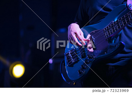 Guitarist bass on stage for background, colorful, soft focus and blur Guitarist bass on stage for background, colorful, soft focus and blur 72323969
