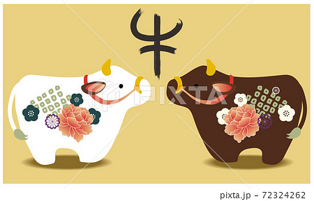 牛の置物 年賀状 イラスト素材 牛の置物 年賀状 イラスト素材 72324262