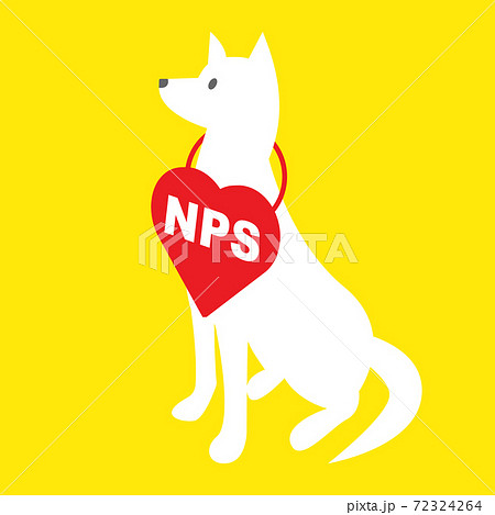 マーケティングに使えるNPSと白い忠犬のイラスト Loyal Dog with NPS heart 72324264