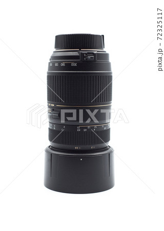 Closeup of optical zoom 100-300mm on white background 72325117