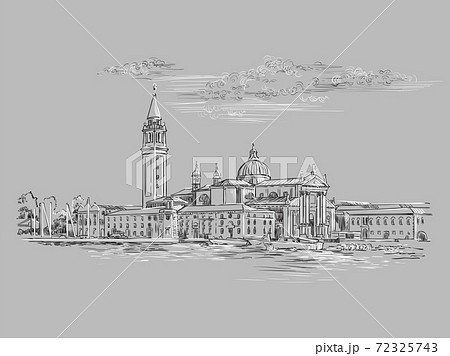 Venice hand drawing vector illustration panorama gray 72325743