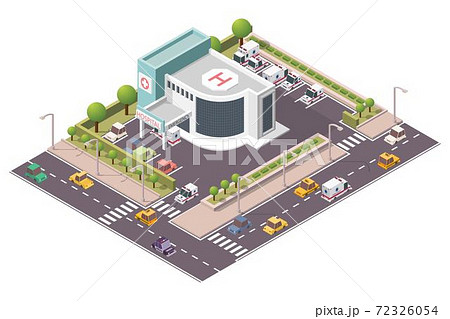 Isometric hospital building with ambulance vector illustration 72326054