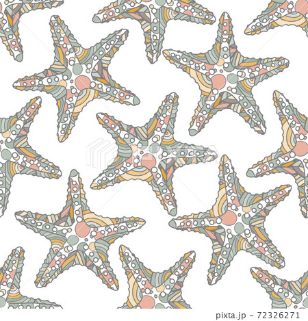 Seamless pattern in zen art style with seastars on white 72326271