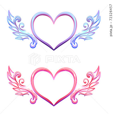 ハートと翼イメージのグラデーションフレーム 青 ピンクのイラスト素材
