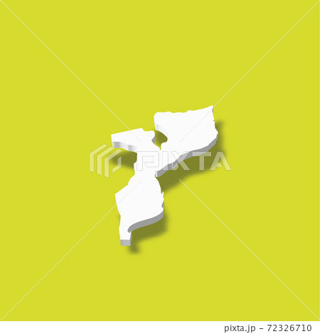 Mozambique - white 3D silhouette map of country area with dropped shadow on green background. Simple flat vector illustration 72326710