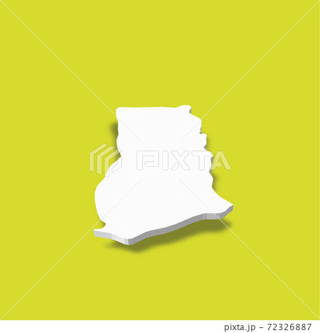 Ghana - white 3D silhouette map of country area with dropped shadow on green background. Simple flat vector illustration
